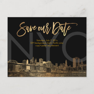 Carte Postale Faire-part PixDezines/Date d'enregistrement/Faux Gold/NYC
