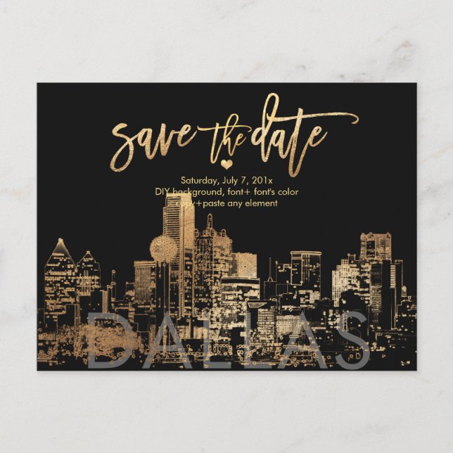 Carte Postale Faire-part PixDezines/Enregistrer la date de Dallas Skyline/F (Devant)