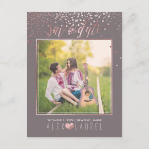 Carte Postale Faire-part PixDezines Enregistrer la date/Faux Rose Gold Conf