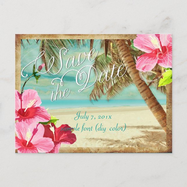 Carte Postale Faire-part PixDezines/enregistrer la date/plage tropicale vin (Devant)