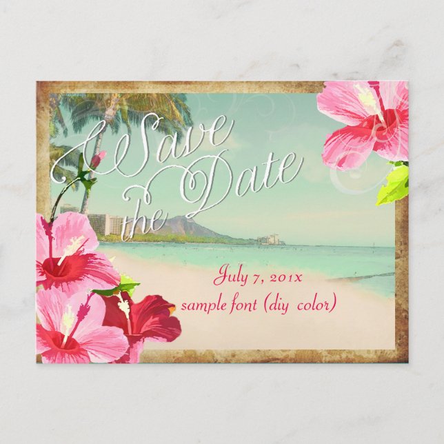Carte Postale Faire-part PixDezines/enregistrer la date/plage tropicale vin (Devant)