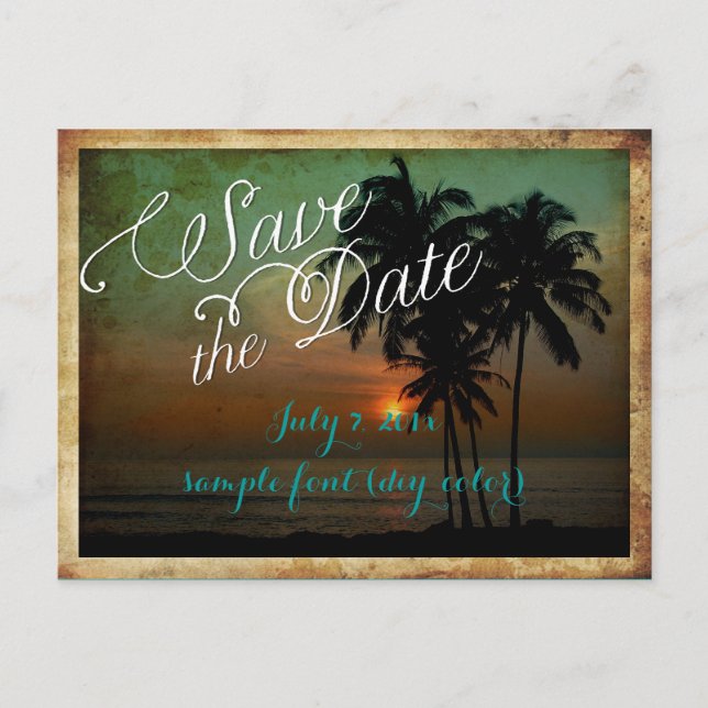 Carte Postale Faire-part PixDezines/enregistrer la date/plage tropicale vin (Devant)