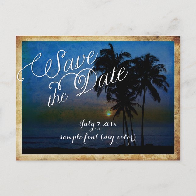 Carte Postale Faire-part PixDezines/enregistrer la date/plage tropicale vin (Devant)