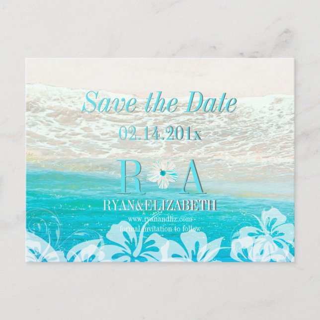 Carte Postale Faire-part PixDezines enregistrer la date plage+vagues (Devant)