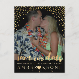 Carte Postale Faire-part PixDezines fausse or/confetti/date/couleur do-it-y