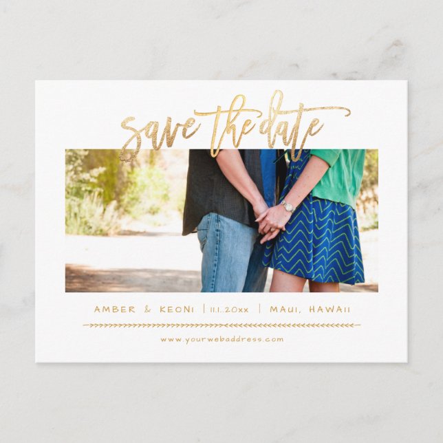 Carte Postale Faire-part PixDezines Faux Gold Moderne Brush Script (Devant)