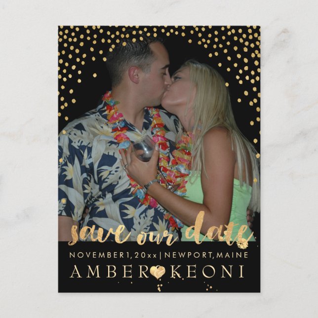 Carte Postale Faire-part PixDezines faux or/confetti/date d'enregistrement/ (Devant)