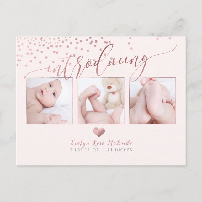Carte Postale Faire-part PixDezines Faux Rose Gold Confetti/Birth Annonce (Devant)