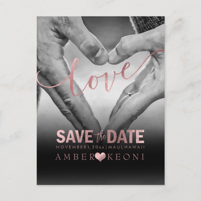 Carte Postale Faire-part PixDezines Faux Rose Gold Enregistrer la date/le c (Devant)