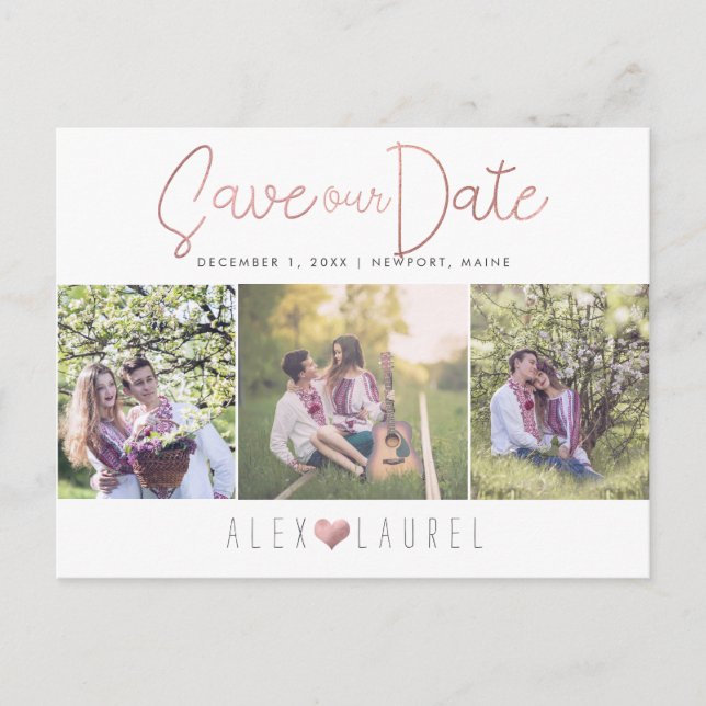 Carte Postale Faire-part PixDezines Faux Rose Gold Enregistrer notre date (Devant)