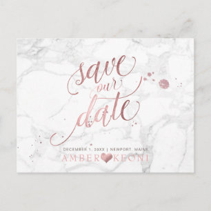 Carte Postale Faire-part PixDezines Faux Rose Gold/Marble/Save our Date