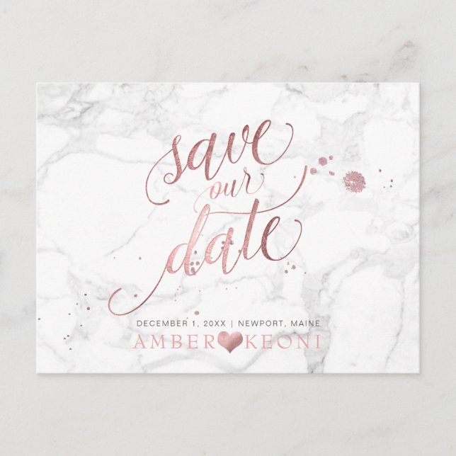 Carte Postale Faire-part PixDezines Faux Rose Gold/Marbre/Sauvons notre dat (Devant)