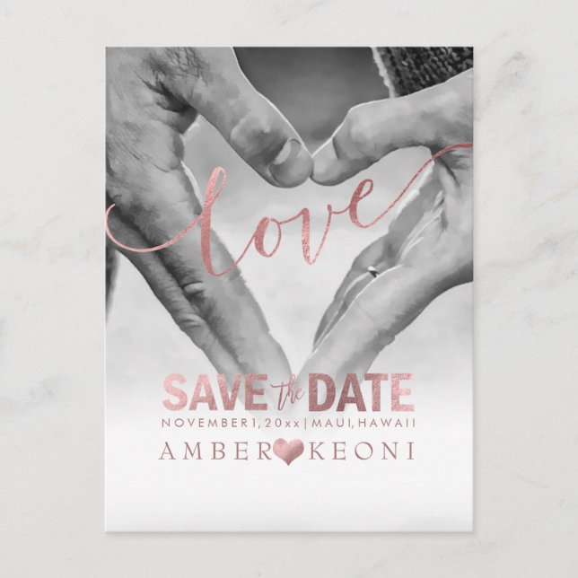Carte Postale Faire-part PixDezines Love, Faux Rose Gold Enregistrer la dat (Devant)