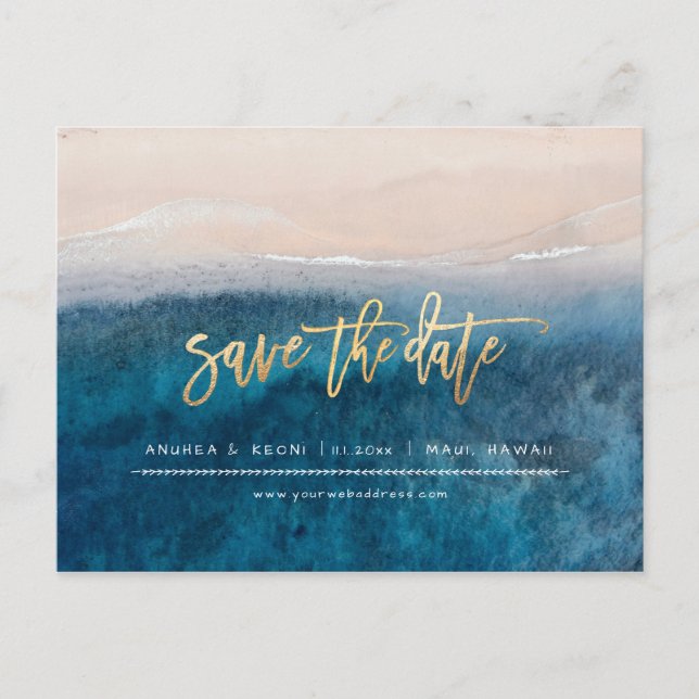 Carte Postale Faire-part PixDezines Plage Faux Or Moderne Écriture Pinceau (Devant)