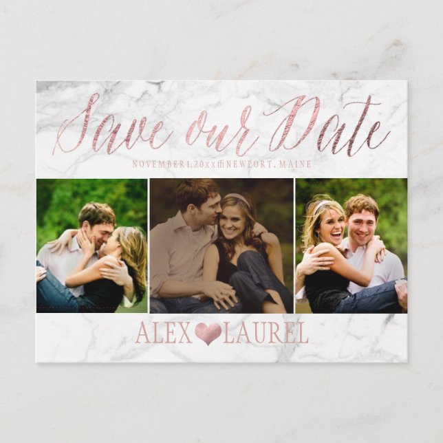 Carte Postale Faire-part PixDezines ROSE FAUX OR/MARBLE/SAVE DATE (Devant)