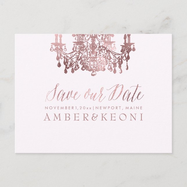 Carte Postale Faire-part PixDezines Rose Gold Chadelier/Photo/Save our Date (Devant)