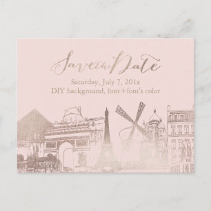 Carte Postale Faire-part PixDezines/Save Date/Faux Pink Gold/Paris Sketched