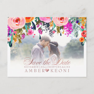 Carte Postale Faire-part PixDezines Spring Floral Enregistrer la date/l'or 