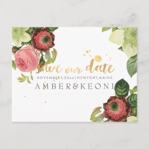 Carte Postale Faire-part PixDezines vintage floral enregistrer la photo dat