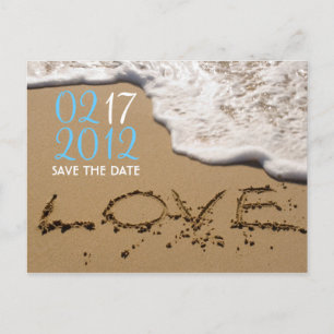 Carte Postale Faire-part Plage "amour économies dans sable" la date