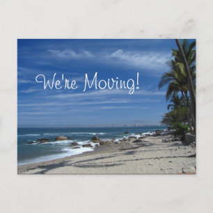 Carte Postale Faire-part Plage aux Palmiers; Changement d'Adresse