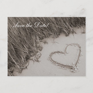 Carte Postale Faire-part Plage Cœur Sépia Enregistrer la Date