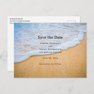 Carte Postale Faire-part Plage de sable avec Mariage de Surf en mousse
