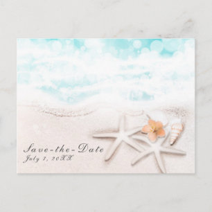Carte Postale Faire-part Plage de sable blanc étoile de mer océan bleu enre