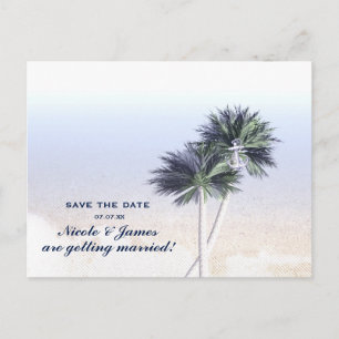 Carte Postale Faire-part Plage nautique tropicale et palmiers, enregistrez