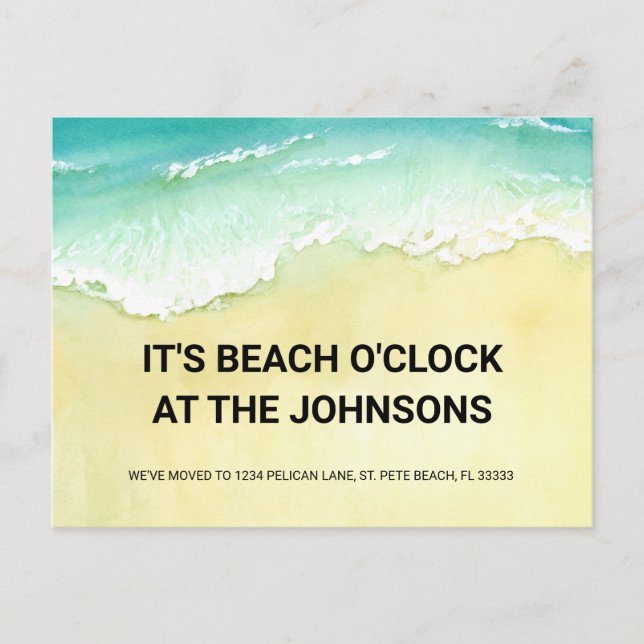 Carte Postale Faire-part Plage O'Clock Ocean Waves Nouvelle maison Déménage (Devant)