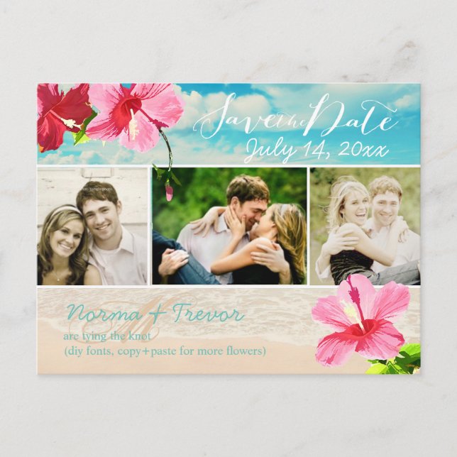 Carte Postale Faire-part Plage PixDezines+hibiscus maui rose sauvez la date (Devant)