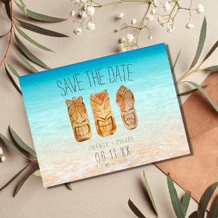 Carte Postale Faire-part Plage Tiki Masque Mariage Sauvez les Dates