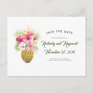 Carte Postale Faire-part Plage tropicale de Vase d'ananas à fleurs Enregist