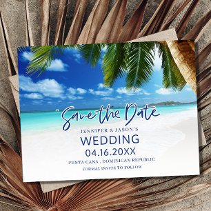 Carte Postale Faire-part Plage tropicale Destination Mariage Sauvez les dat