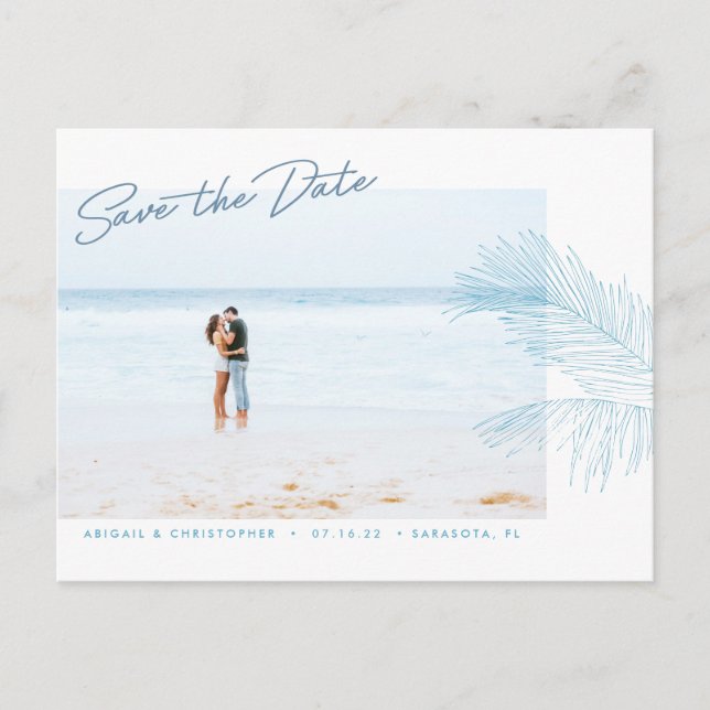 Carte Postale Faire-part Plage tropicale Feuille Turquoise Tirée À La Main (Devant)