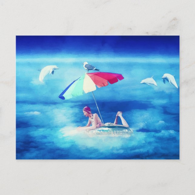 Carte Postale Faire-part Plage tropicale fille d'été vacances aquarelle (Devant)