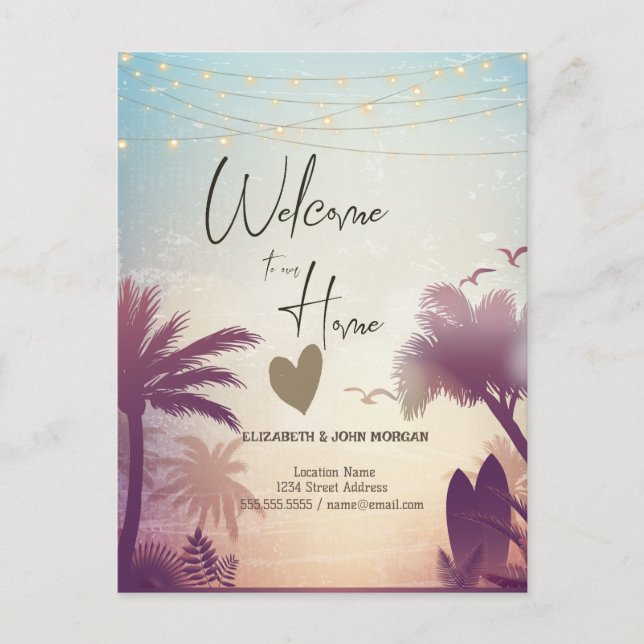 Carte Postale Faire-part Plage Watercolor Palms (Devant)