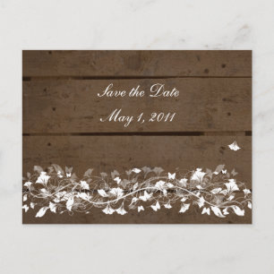 Carte Postale Faire-part Planches de bois Floral Économisez la date