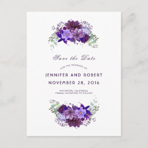 Carte Postale Faire-part Plum et Violet Purple Wreath Enregistrer la date