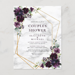 Carte Postale Faire-part Plum géométrique or violet marbre Couples douche