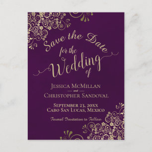 Carte Postale Faire-part Plum & Gold Chic Calligraphie Mariage Enregistrer