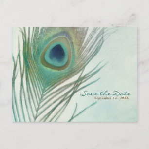 Carte Postale Faire-part Plume de paon Boho Chic aquarelle Économisez la da