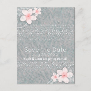 Carte Postale Faire-part Plumeria tropicale Gris rose gris rose Enregistrer