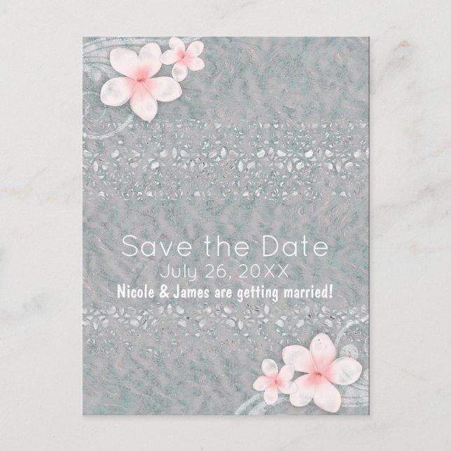 Carte Postale Faire-part Plumeria tropicale Gris rose gris rose Enregistrer (Devant)