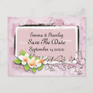 Carte Postale Faire-part Plumeria vintage lierre rose blanc Enregistrer la 