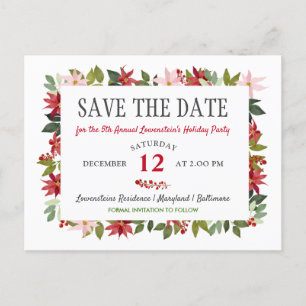 Carte Postale Faire-part Poinsettia Noël Fête Enregistrer la date 