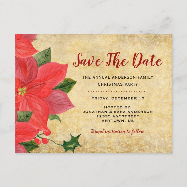 Carte Postale Faire-part Poinsettia rustique | Enregistrez la date Fête de  (Devant)