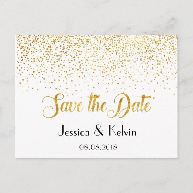 Carte Postale Faire-part Points Confetti Faux Gold personnalisés Enregistre (Devant)