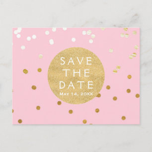 Carte Postale Faire-part Points Confetti Rose & Or brillants Enregistrer La