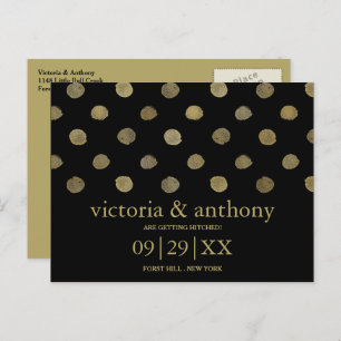 Carte Postale Faire-part Pois Black & Gold modernes Enregistrer la date
